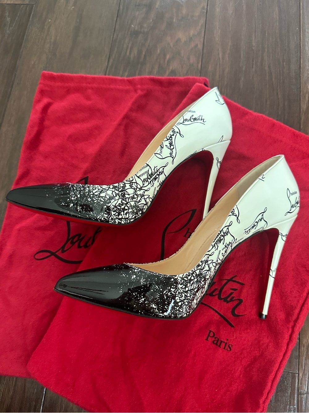 Christian Louboutin Pat Degraloubi Black and White 100 Heels (size 39)